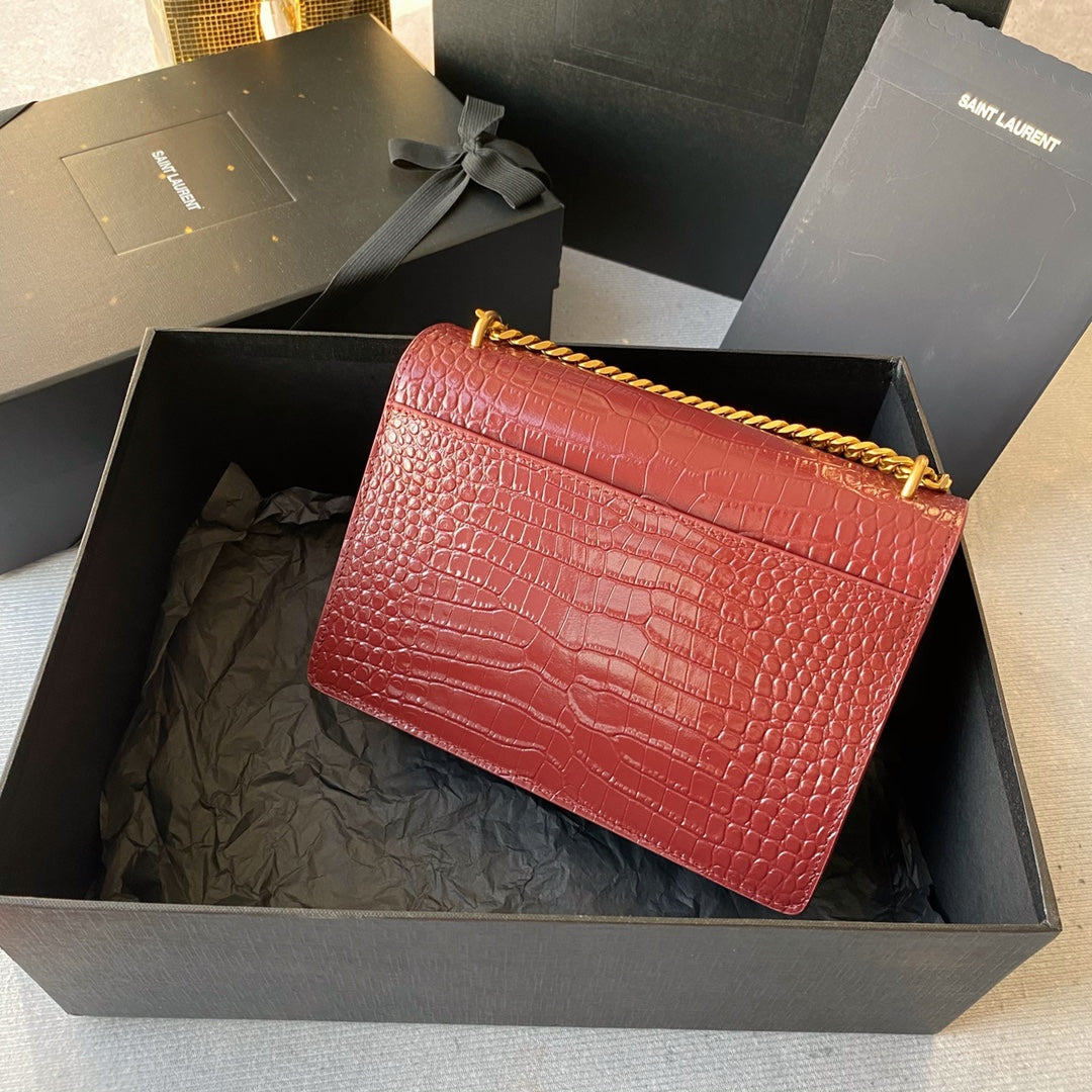 Bolso Sunset Medium Cocodrilo Rojo Velvet