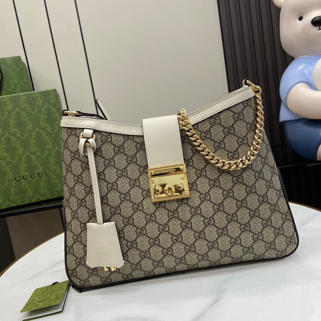 Bolso de hombro Padlock con GG Mediano Blanco