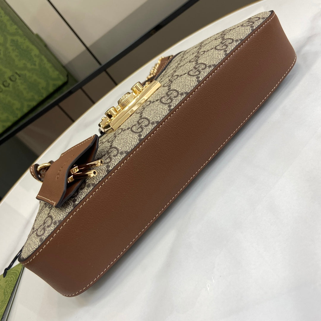Bolso de hombro Padlock con GG Pequeño Marrón