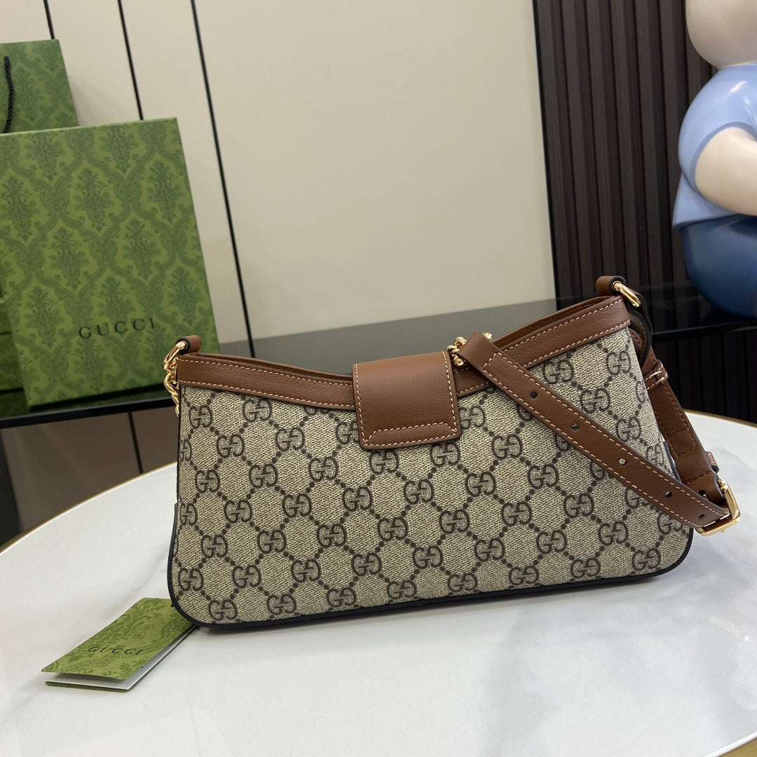 Bolso de hombro Padlock con GG Pequeño Marrón