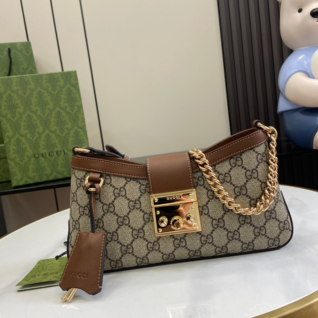 Bolso de hombro Padlock con GG Pequeño Marrón