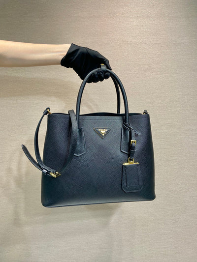 Bolso Double Saffiano Negro 25 cm