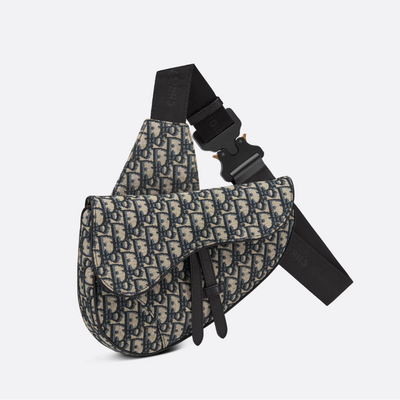 Bolso Saddle Dior Oblique en jacquard beige y negro