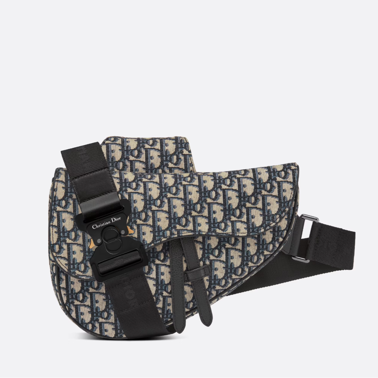 Bolso Saddle Dior Oblique en jacquard beige y negro