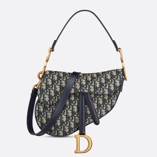 Bolso saddle con bandolera Oblique en jacquard azul