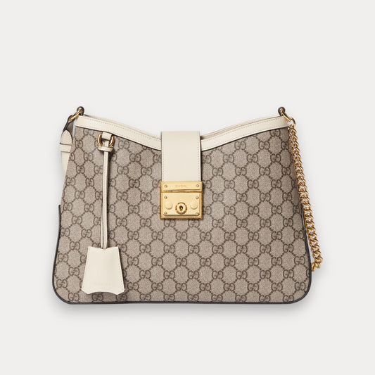 Bolso de hombro Padlock con GG Mediano Blanco
