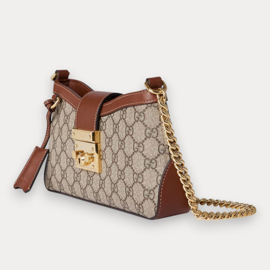 Bolso de hombro Padlock con GG Pequeño Marrón