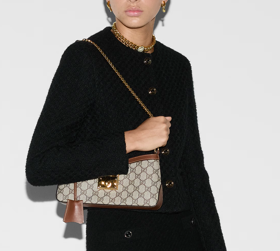 Bolso de hombro Padlock con GG Pequeño Marrón
