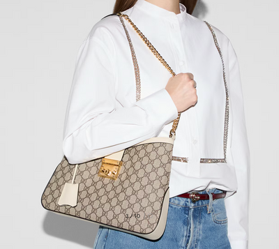 Bolso de hombro Padlock con GG Mediano Blanco