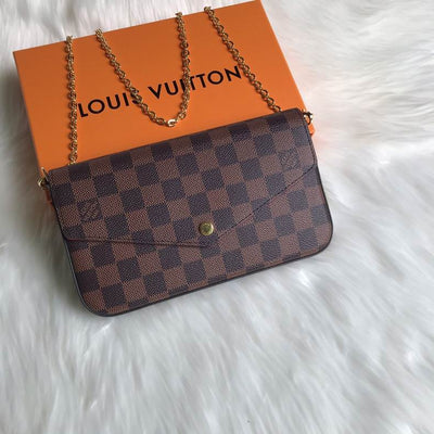 Cartera de mano con cadena Félicie Damier Marrón