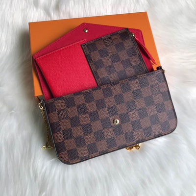 Cartera de mano con cadena Félicie Damier Marrón