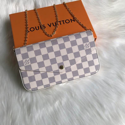 Cartera de mano con cadena Félicie Damier Crema