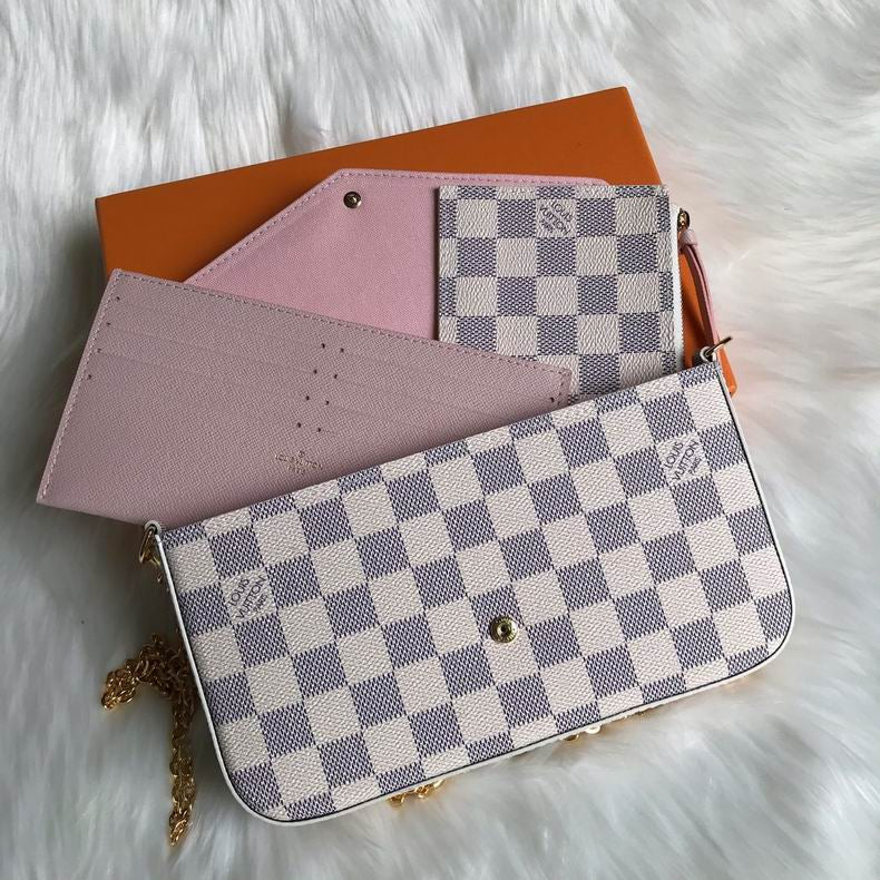 Cartera de mano con cadena Félicie Damier Crema