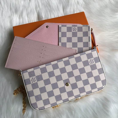 Cartera de mano con cadena Félicie Damier Crema