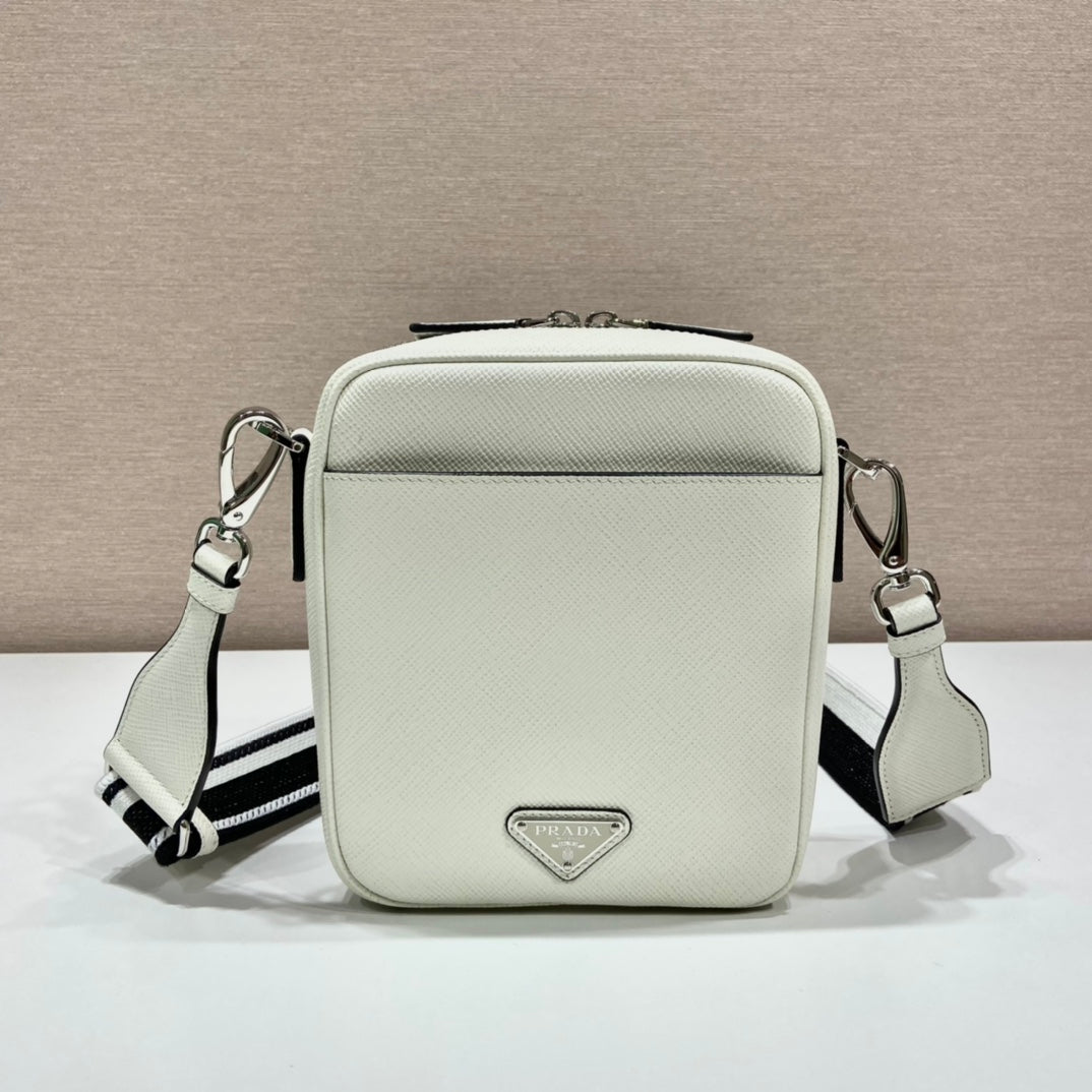 Bandolera de piel Saffiano Blanca