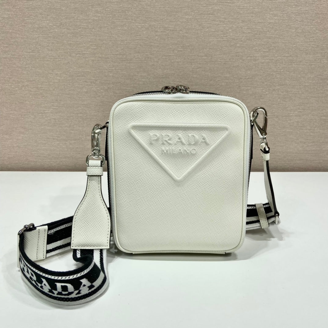 Bandolera de piel Saffiano Blanca