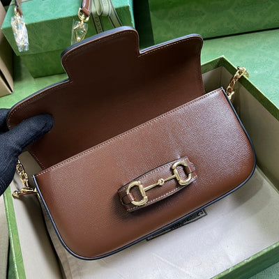 Bolso pequeño de hombro Horsebit 1955 Marrón