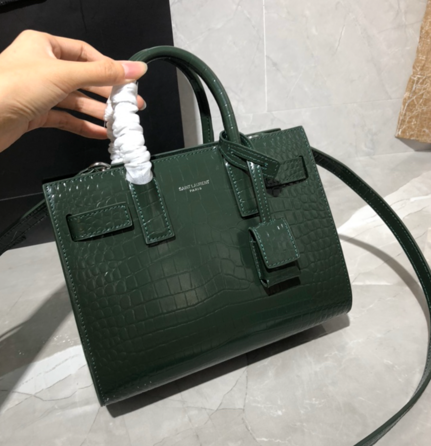 Bolso Nano Sac Jour Cocodrilo Verde Oscuro