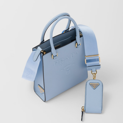 Bolso de mano pequeño en piel Saffiano Azul
