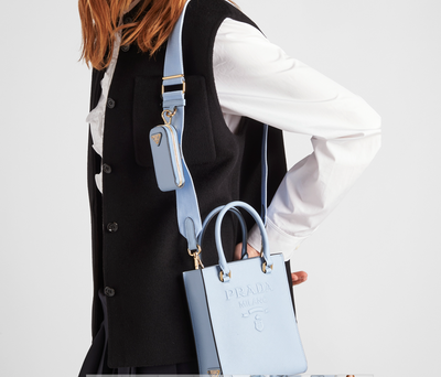Bolso de mano pequeño en piel Saffiano Azul