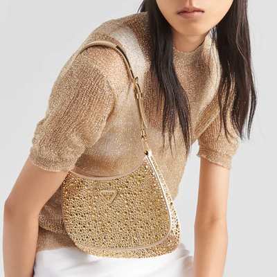 Bolso de satén Prada Cleo con cristales Dorado