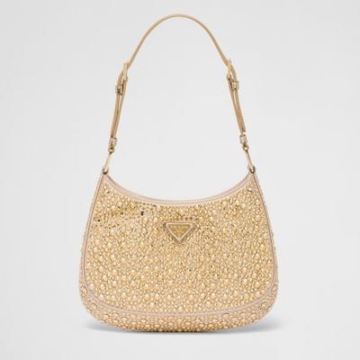 Bolso de satén Prada Cleo con cristales Dorado