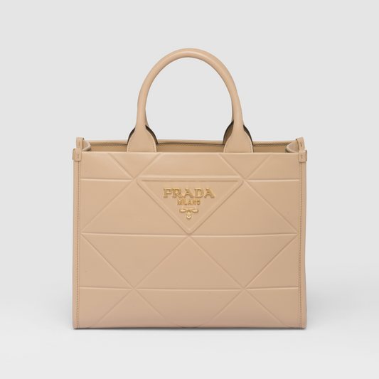 Bolso Prada Symbole pequeño con pespuntes Beige
