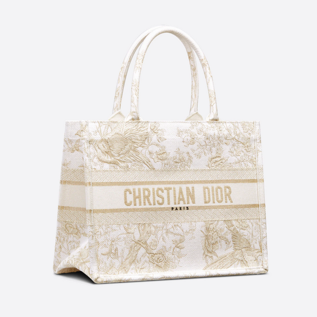 Bolso Dior Book Tote Mediano Jardin d Hiver Dorado Blanco mybagandco