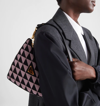Bolso Prada Symbole de piel y tela Alabastro/Negro