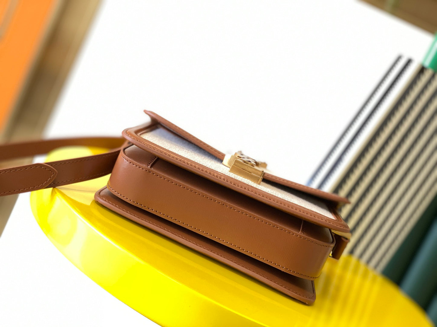 Bolso Solferino Mediano De Lona y Piel Beige/Marrón