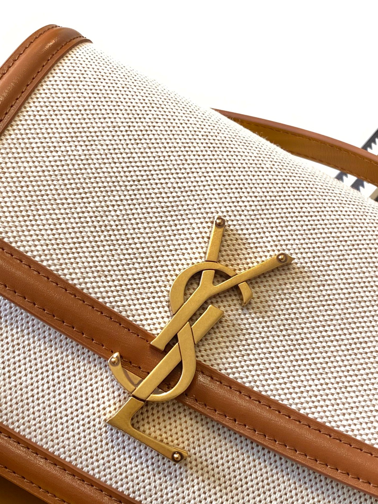 Bolso Solferino Mediano De Lona y Piel Beige/Marrón