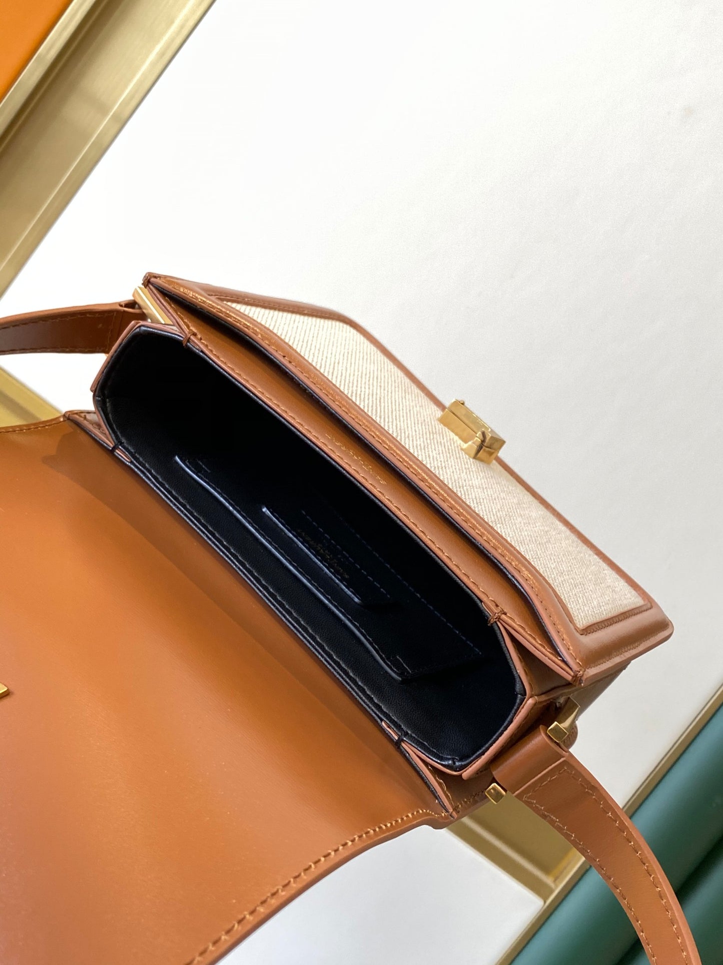 Bolso Solferino Mediano De Lona y Piel Beige/Marrón