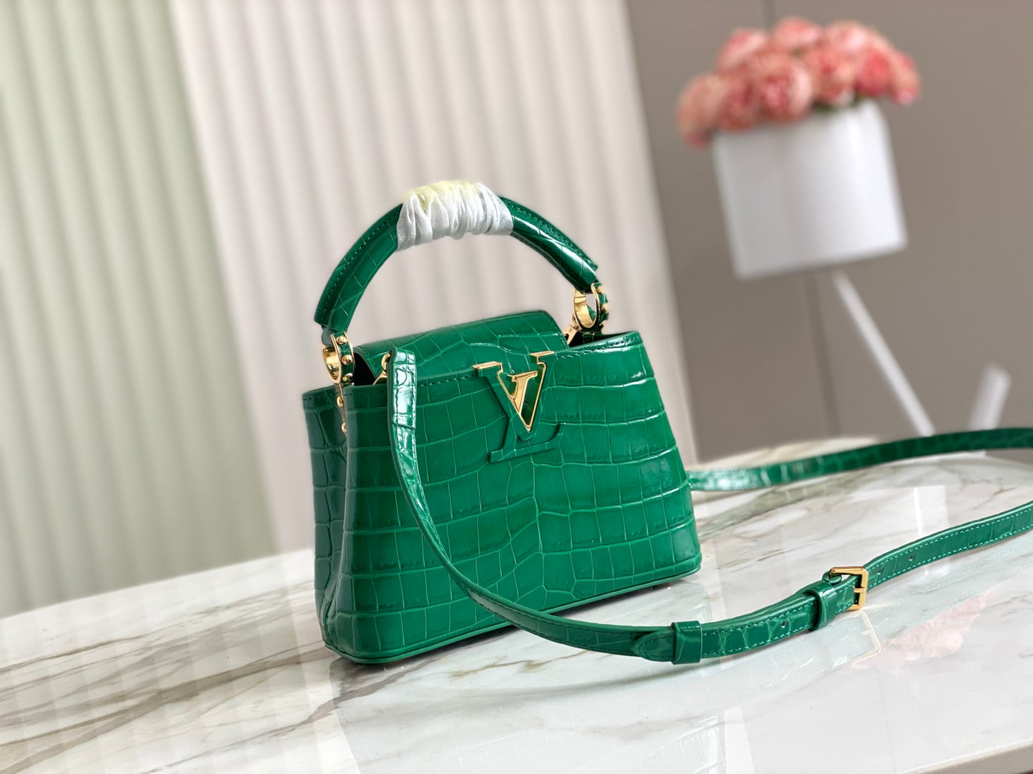 Bolso Capucines BB Cocodrilo Verde