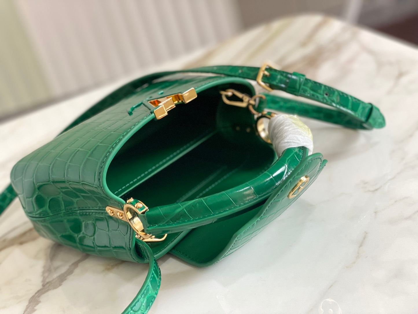 Bolso Capucines BB Cocodrilo Verde
