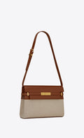 Bolso de Hombro Manhattan Lona y Piel Beige/Marrón