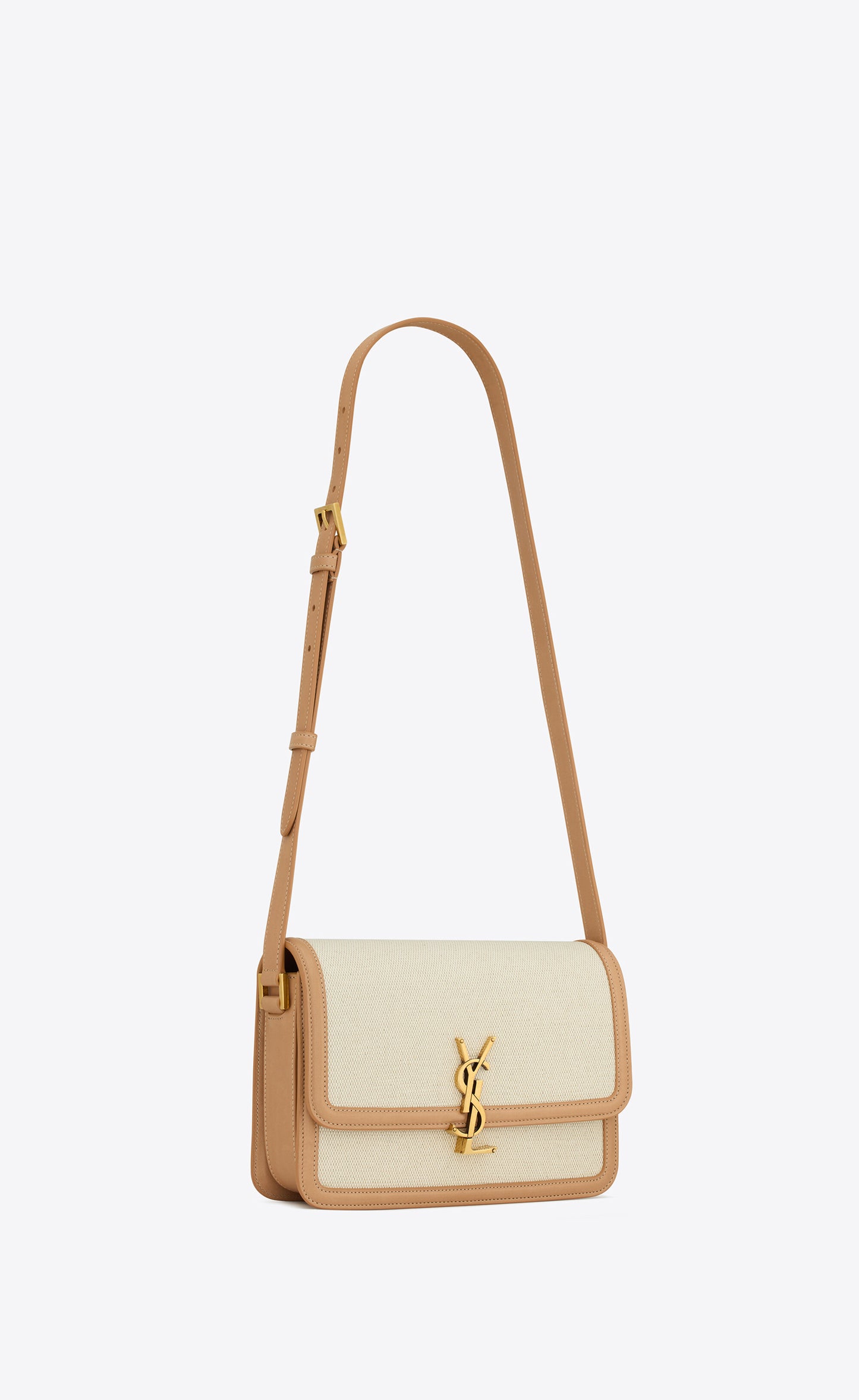 Bolso Solferino Mediano De Lona y Piel Beige/Marrón