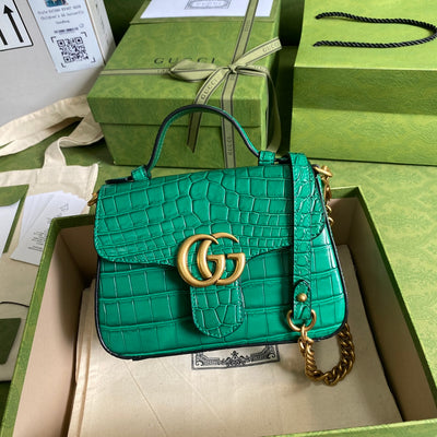 Minibolso GG Marmont con asa de cocodrilo Verde