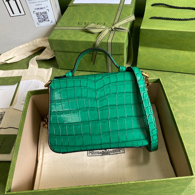 Minibolso GG Marmont con asa de cocodrilo Verde