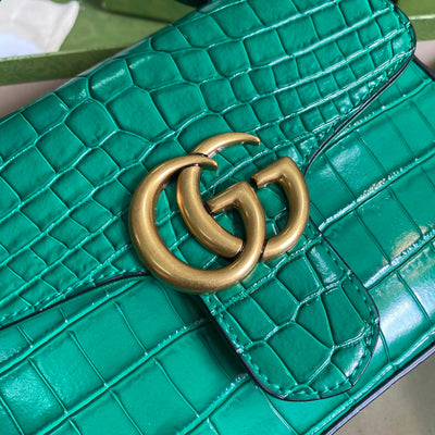 Minibolso GG Marmont con asa de cocodrilo Verde