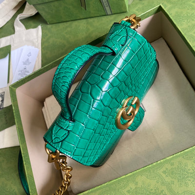 Minibolso GG Marmont con asa de cocodrilo Verde