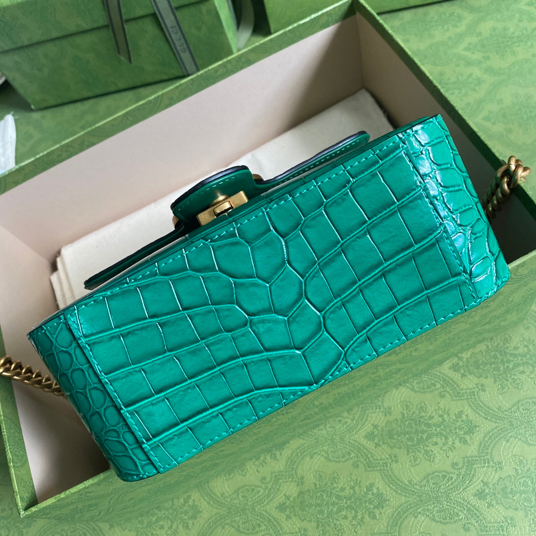 Minibolso GG Marmont con asa de cocodrilo Verde
