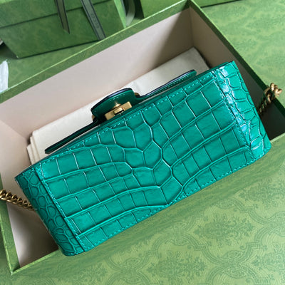 Minibolso GG Marmont con asa de cocodrilo Verde