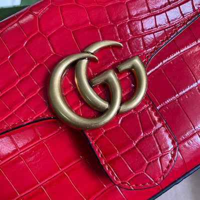 Minibolso GG Marmont con asa de cocodrilo Rojo