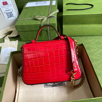 Minibolso GG Marmont con asa de cocodrilo Rojo
