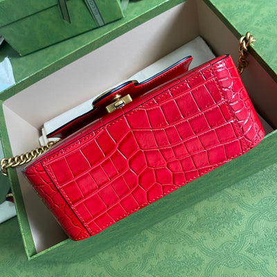Minibolso GG Marmont con asa de cocodrilo Rojo