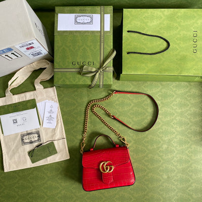 Minibolso GG Marmont con asa de cocodrilo Rojo