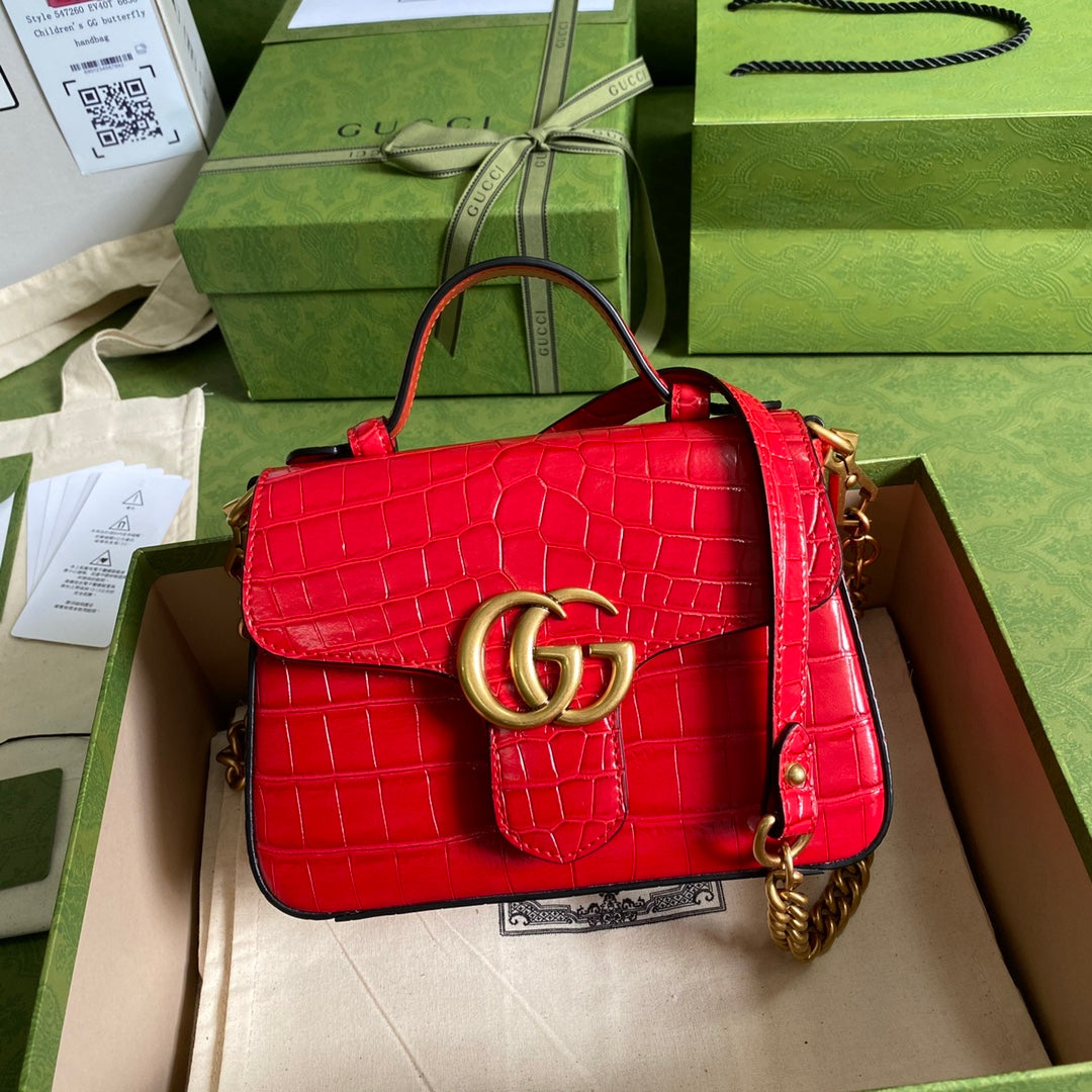 Minibolso GG Marmont con asa de cocodrilo Rojo