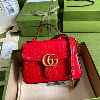 Minibolso GG Marmont con asa de cocodrilo Rojo