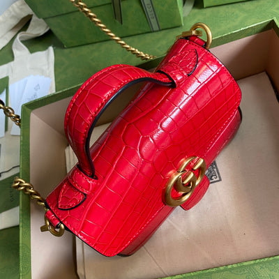 Minibolso GG Marmont con asa de cocodrilo Rojo