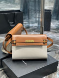 Bolso de Hombro Manhattan Lona y Piel Beige/Marrón